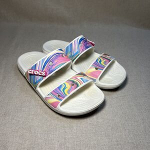 Crocs Sandals‎ White & Rainbow Swirl Out of This World Sz Womens 8 Mens 6 207248